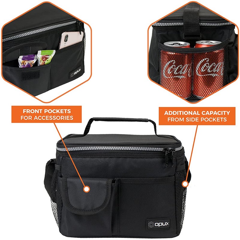 opux Insulated Lunch Bag for Men Women, Leakproof Black Lunch Box for Work, Portable Soft Lunch Cooler Bag with Shoulder Strap, Adult Lunchbox Lunch Pail for Kid Boy Girl School, 14 Can/8L - Image 4